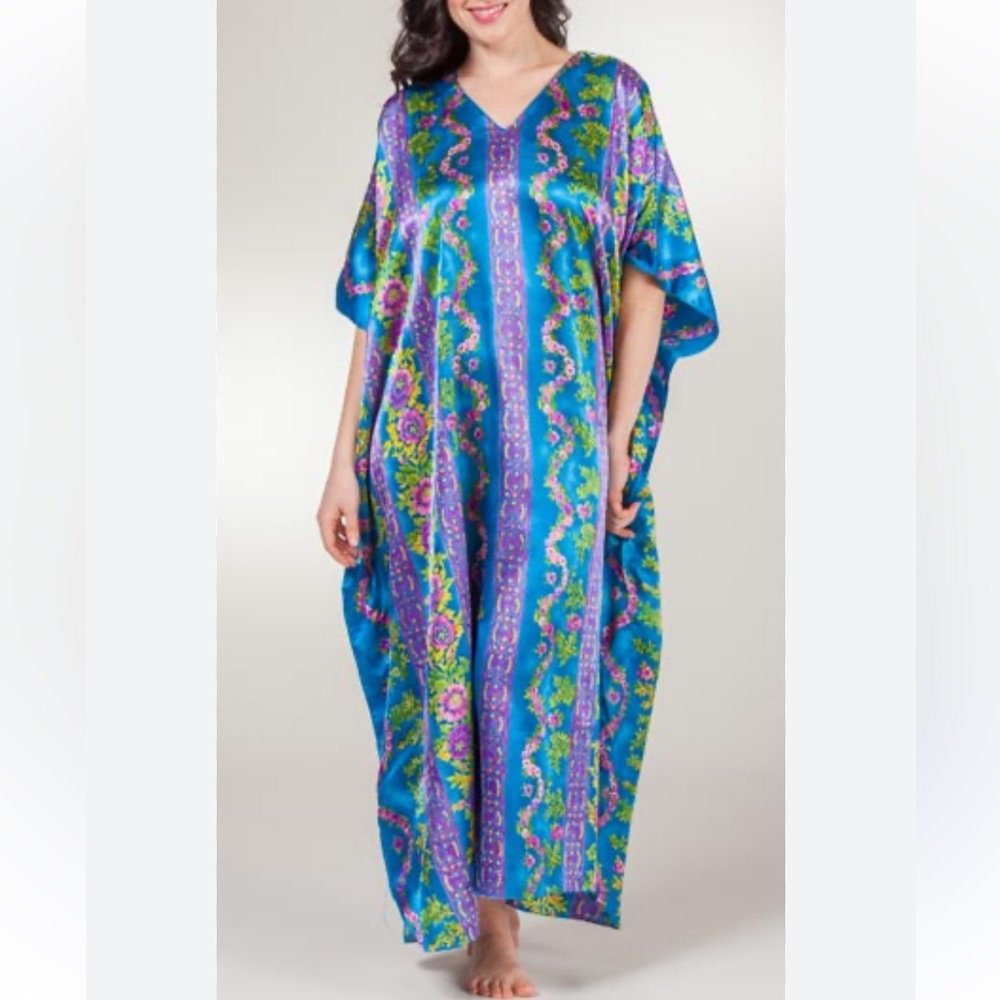 Winlar Blue Purple Floral Kaftan